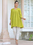 Janasya Women's Lime Green Pure Cotton Schiffli A-line Tunic